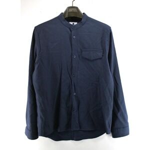 NN07 Men's Stockholm Grandad Collar Wool Blend Navy Blue Over shirt Mens Large